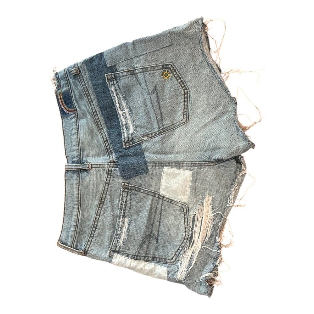 American Eagle Patchwork Festival Blue Denim Shor… - image 2